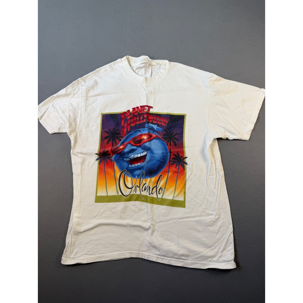 Vintage Planet Hollywood Orlando White Graphic T-Shirt Mens Large 90s Movie Tee